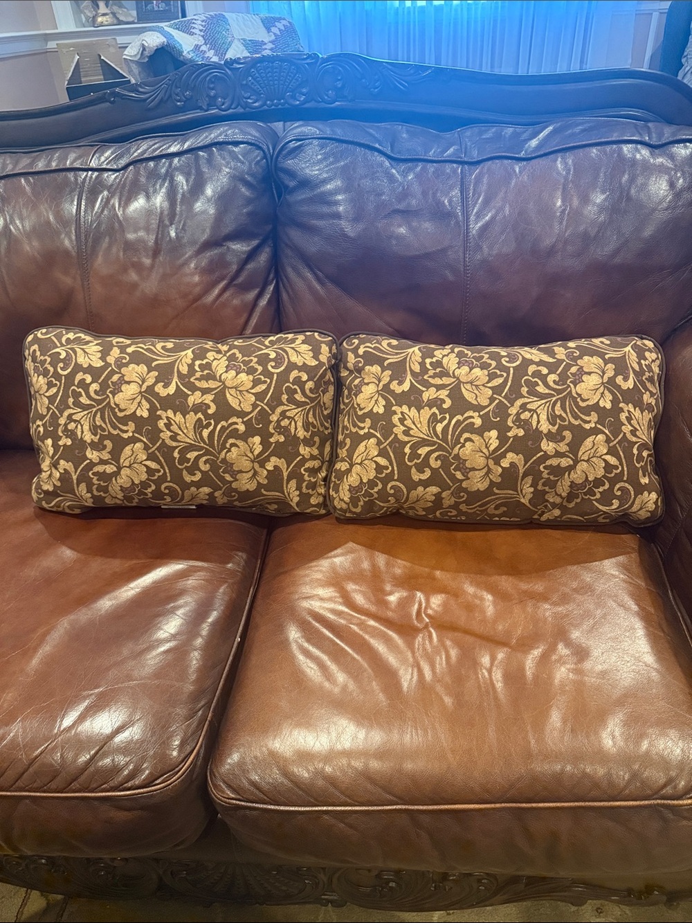 Set of 2 Decorative Outdoor Floral Lumbar Pillows in Brown and Tan - Home Accent